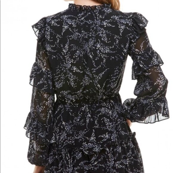 TCEC Dress Ruffle Tiered Black Floral Medium Romantic Fall Weddings Date Night - Picture 6 of 9